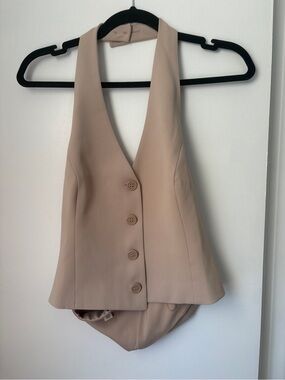 Open Edit. Button Front Halter Top - Beige